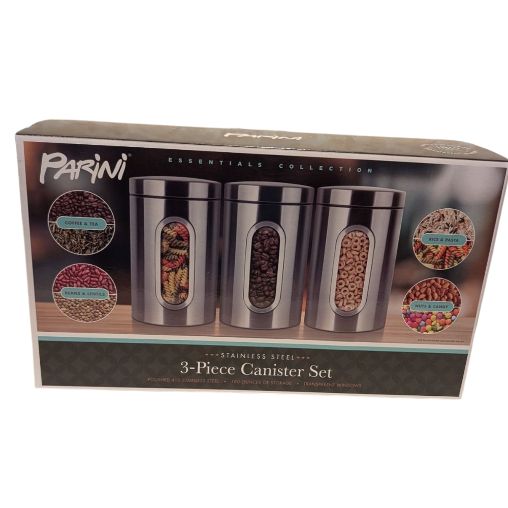 NWT Parini Essentials Collection Stainless Steel 3 Piece Canister Set